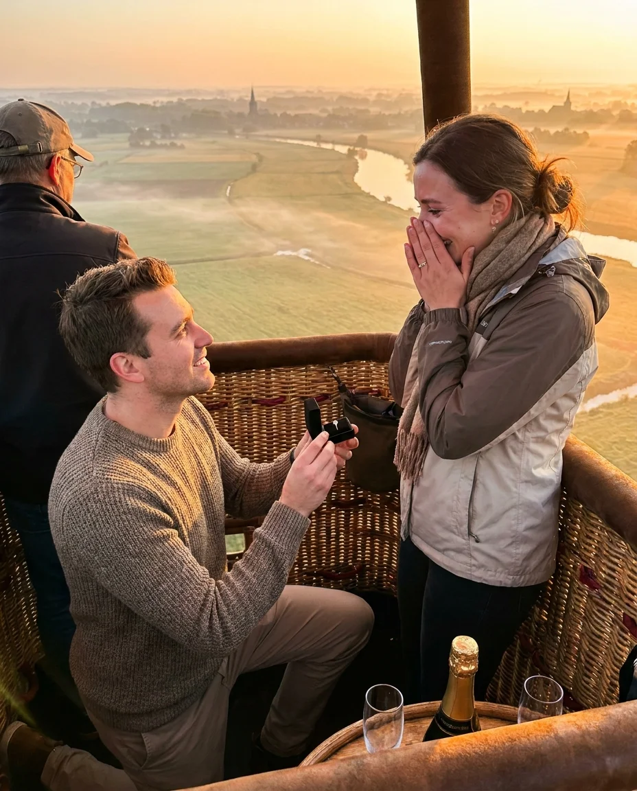 Stel kijkt over de Brabantse rivieren vanuit de mand